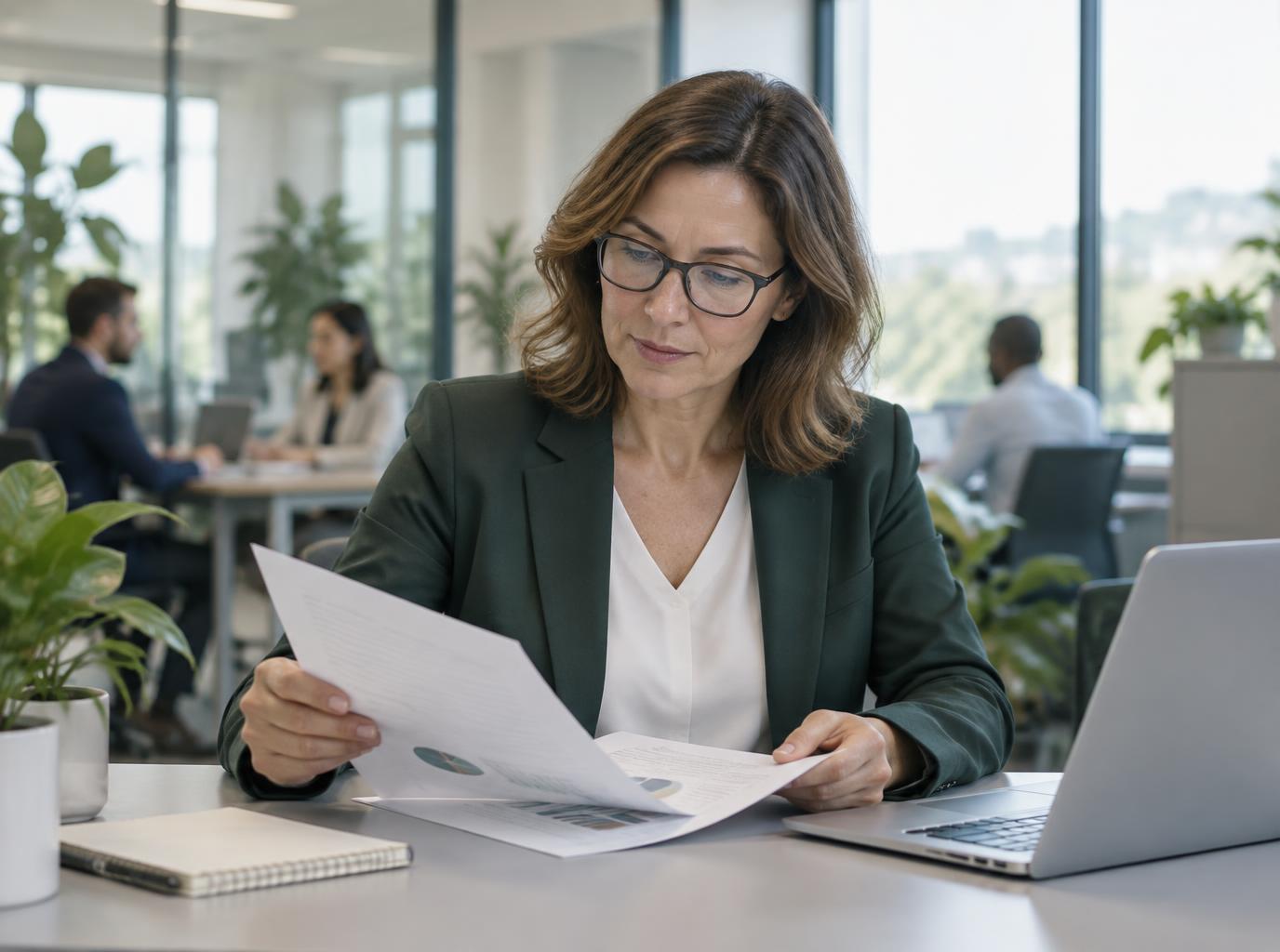 A professional reading a printed CareerSynth career strategy report at a desk